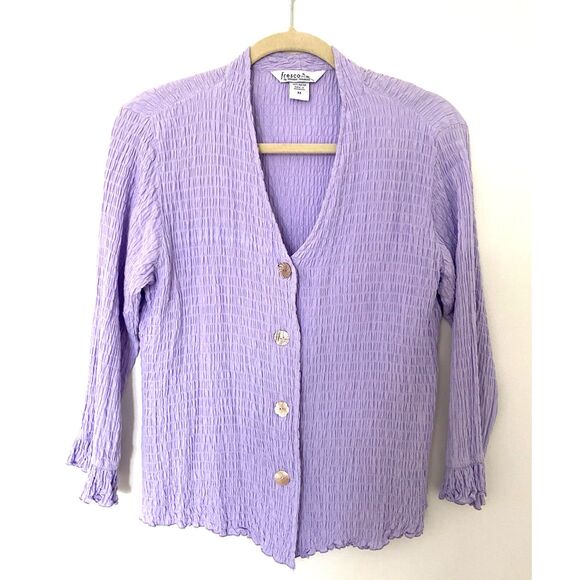 Fresco by Nomadic Traders Lavender Mother of Pearl Buttons Top Blouse Sz M - Picture 1 of 6